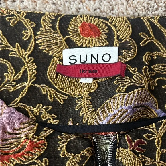 SUNO Chic Embroidered Brown/Gold Floral Short Puff Sleeve Shirt Top **Size 8**🌸🌸 - Picture 6 of 6